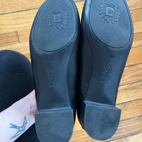 Chaps Black Leather Ballerina Flats, Size 8 - Picture 3 of 5